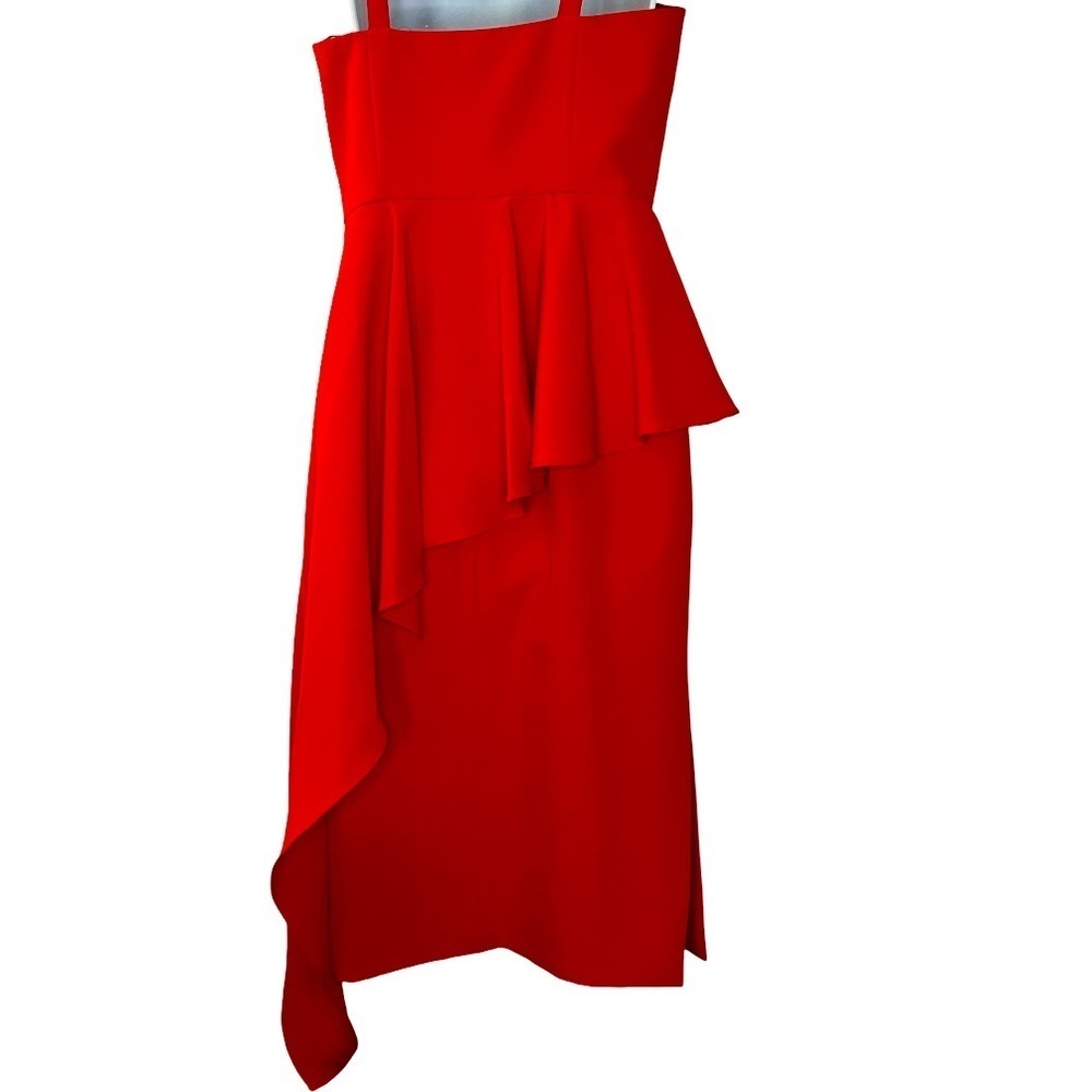 Milly Red Sleeveless A-Line Dress Square Neck Peplum Asymmetrical Ruffle Size 6 - Picture 5 of 13
